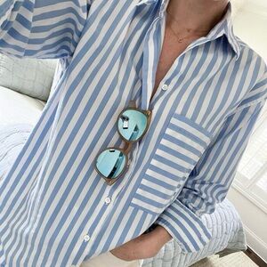AYR The Deep End Blue + White Stripe Button Up. Size XS